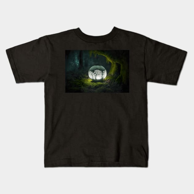 Exotic soft glow lamp in thick green forest Kids T-Shirt by UmagineArts